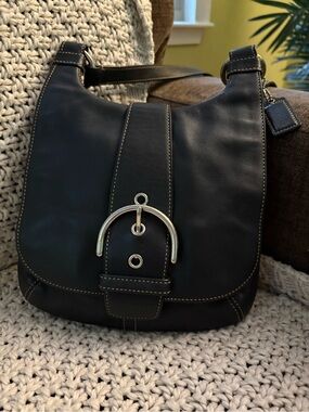 Coach Legacy Black Leather Shoulder Bag Long Strap Hobo Y2K Buckle Purse 9736